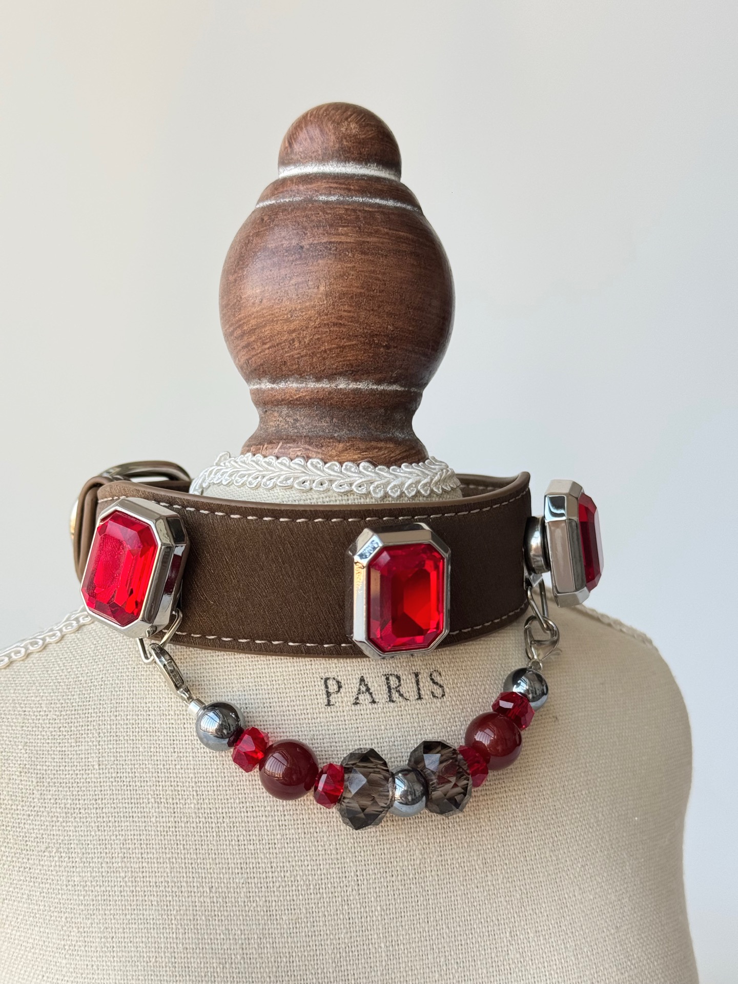 Pet Crystal Collar 14mm Yellow Floral Resin + 12mm Red Agate + 10mm White Snowflake + 8mm Floral Resin, Alloy Accessories