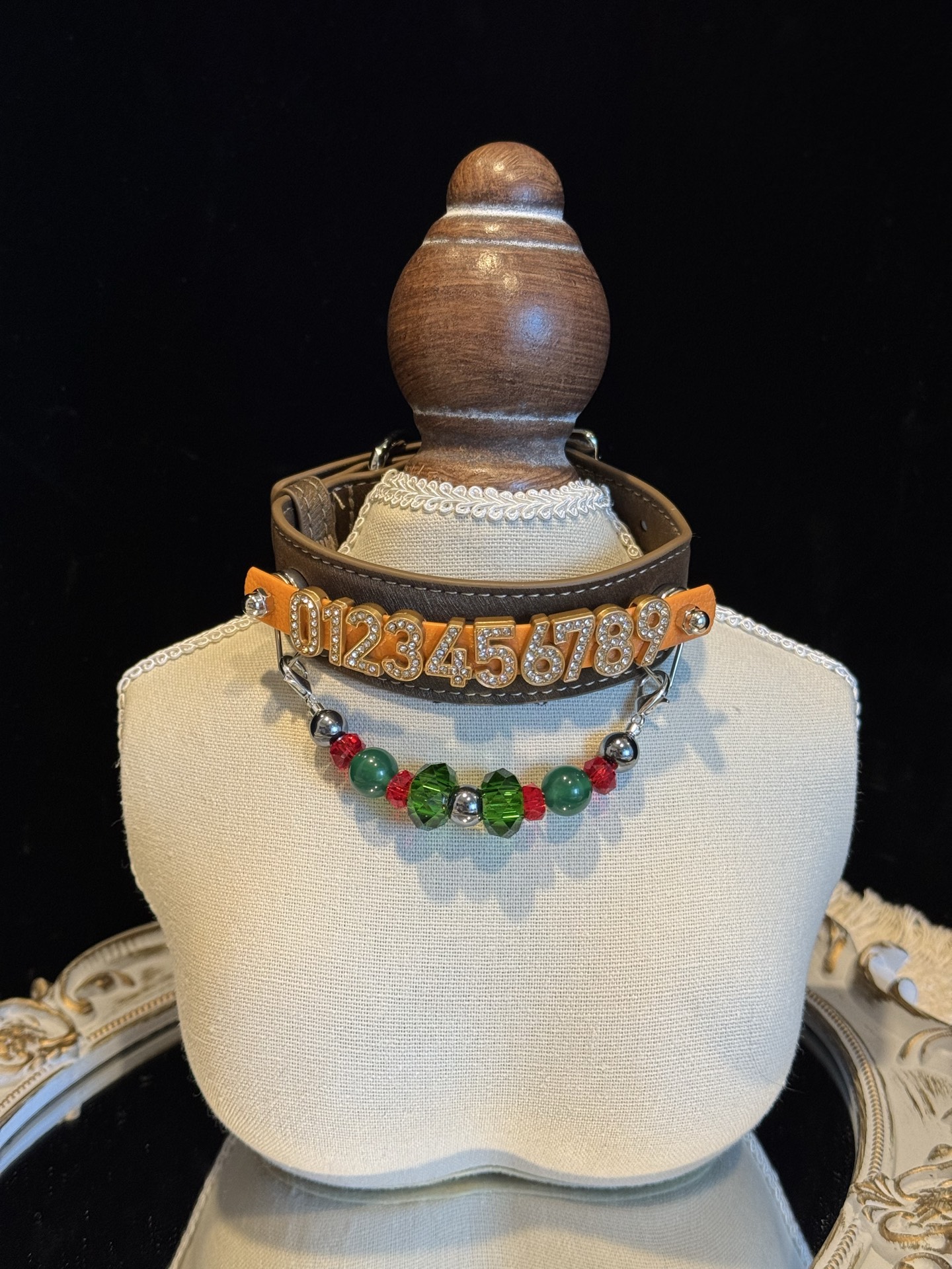 Pet Crystal Collar 10mm Green Agate ➕ 14mm Emerald Flat Bead ➕ 8mm Ruby Cut Surface, Alloy Accessories