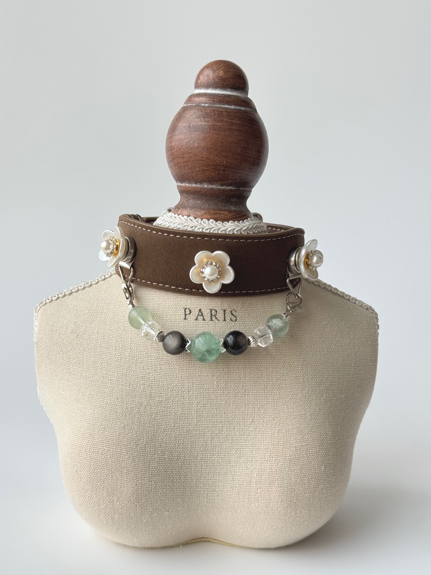 Pet Crystal Collar 13mm Green Fluorite ➕ 10mm Double Cat Eye Silver Obsidian ➕ 8mm White Water Section ➕ 10mm Green Fluorite, Alloy Accessories