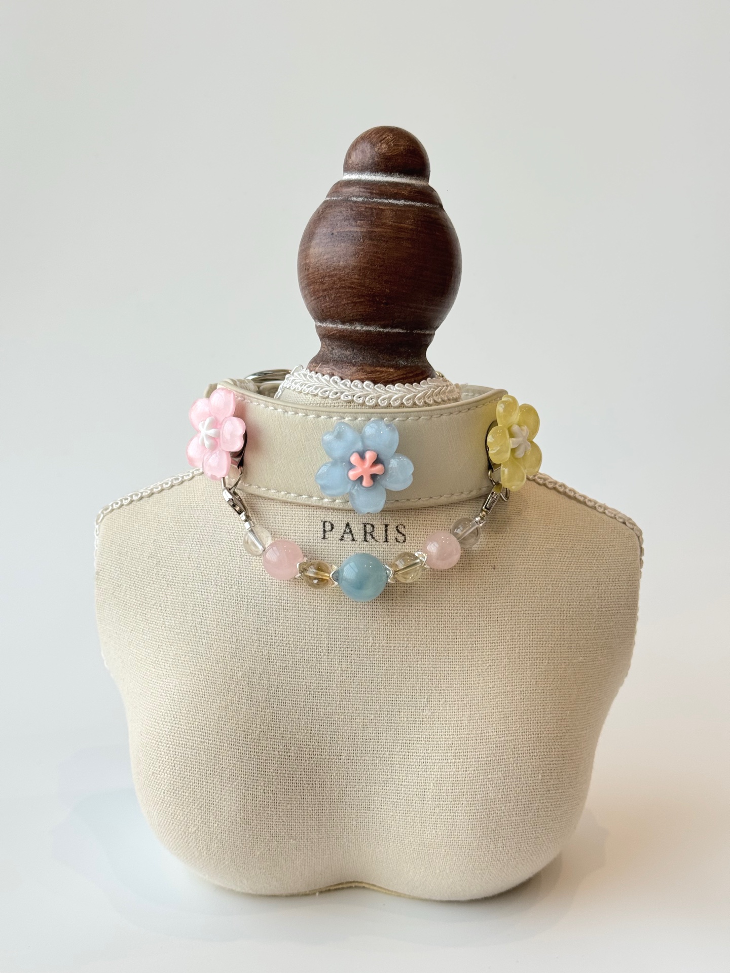 Pet Crystal Collar 13mm Sea Blue Treasure ➕ 8mm Brushed Yellow Fluorite ➕ 10mm Grapefruit Powder ➕ 8mm White Crystal, Alloy Accessories