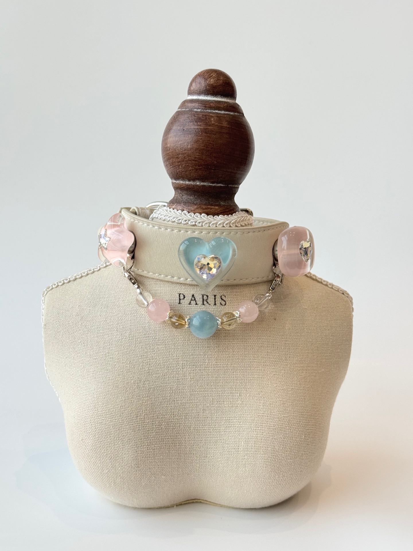 Pet Crystal Collar 13mm Sea Blue Treasure ➕ 8mm Brushed Yellow Fluorite ➕ 10mm Grapefruit Powder ➕ 8mm White Crystal, Alloy Accessories
