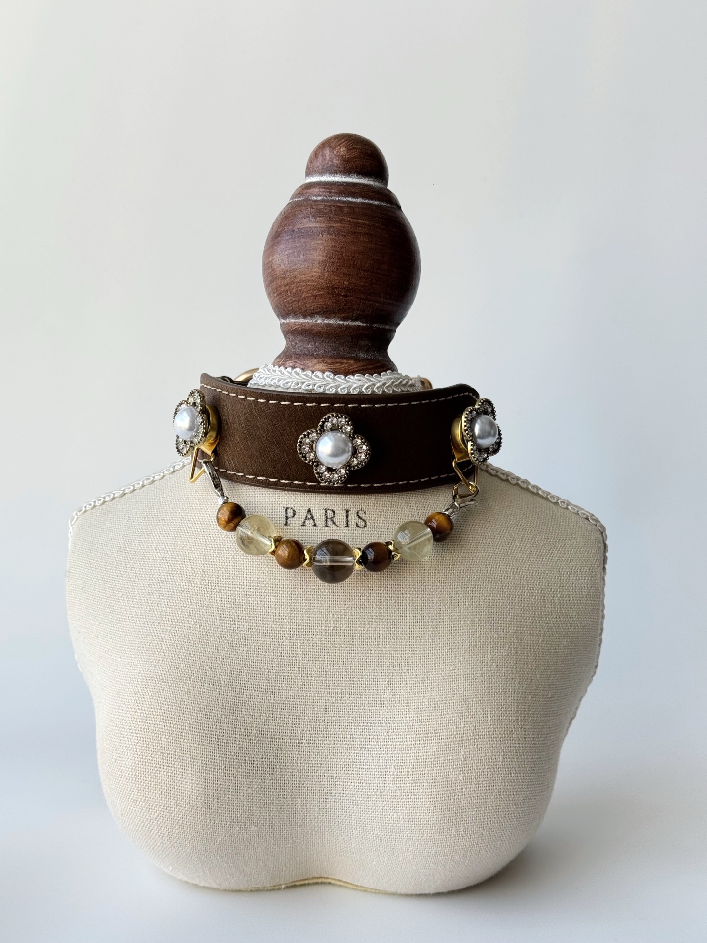 Pet Crystal Collar 12mm Tea Crystal ➕ 8mm Tiger Eye Stone ➕ 11mm Lemon Yellow Water, Alloy Accessories